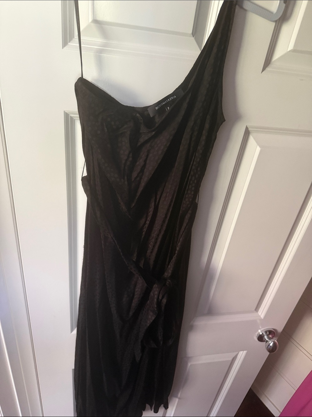 Black One-Shoulder Slip Dress - BcbgMaxazria size M.